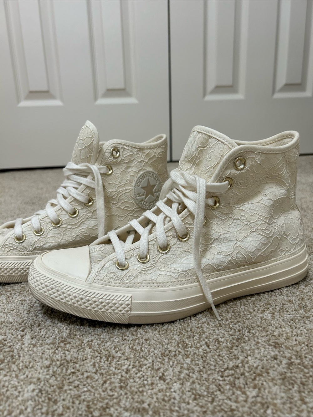 Converse chuck taylor all star lace in cream/egret gold bridal like new - Picture 10 of 14